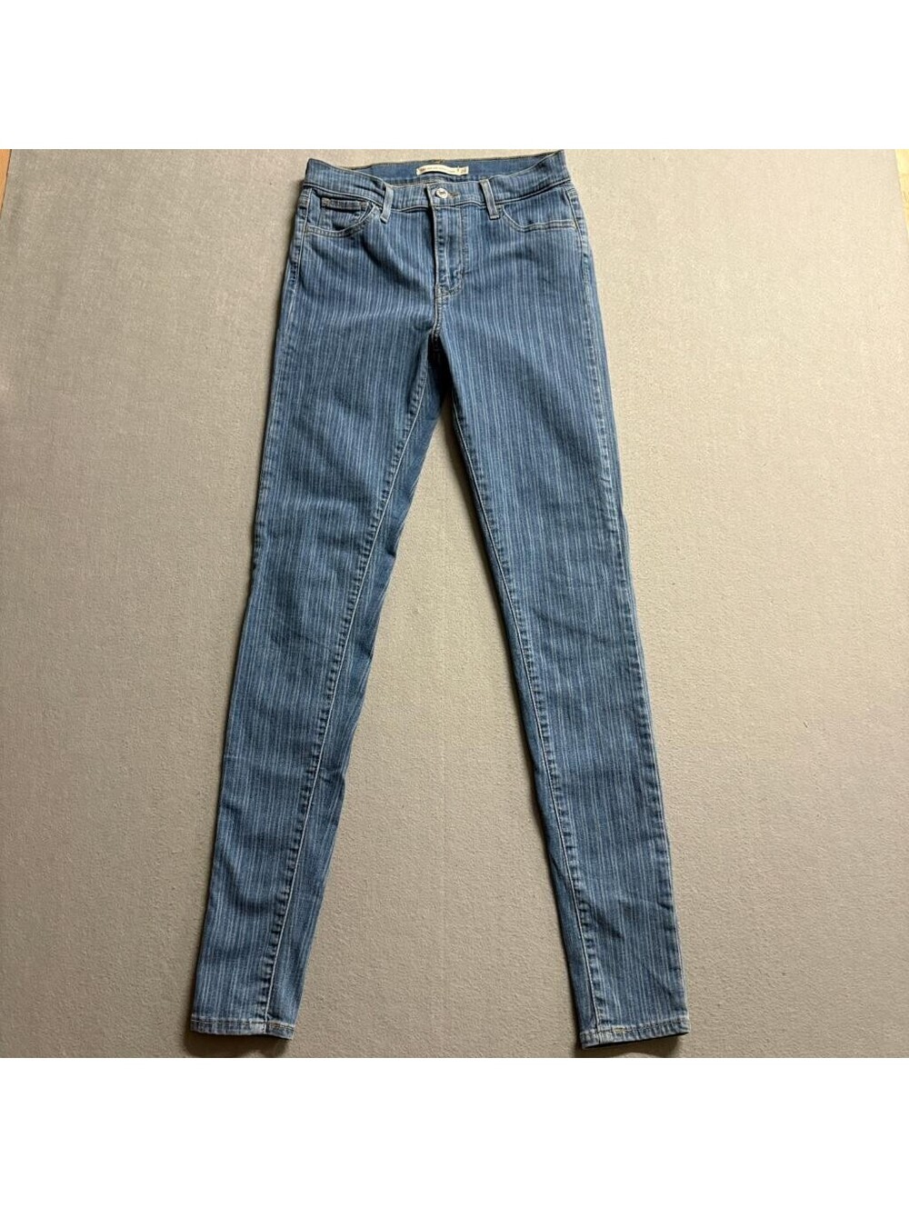 Levis 720 High Rise Super Skinny Jeans Womens 26x32 Blue Striped Denim Stretch